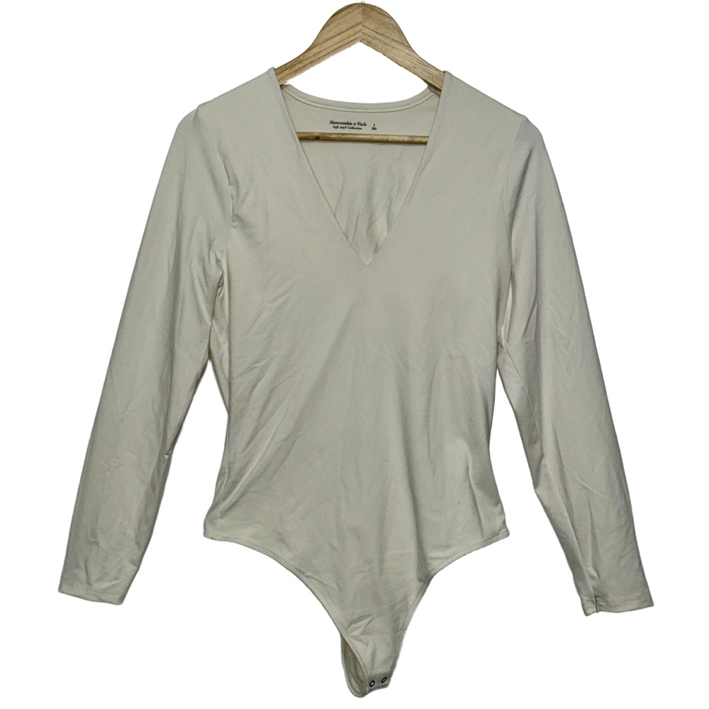 Abercrombie & Fitch Soft A&F White V-Neck Long Sleeve Bodysuit Womens Size Large